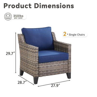 Patio Chairs Set of 2-All Weather Rattan Wicker Outdoor Chair with Thickened Cushions Outdoor Patio Chairs for Porch Deck Balcony Garden Grey/Blue