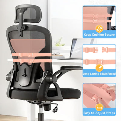 Lumbar Support Pillow for Office Chair, Car & Gaming Chair, Ergonomic Memory Foam Cushion for Back Comfort, Zoned Back Support, Double Adjustable Straps, Breathable Washable Cover, Pink