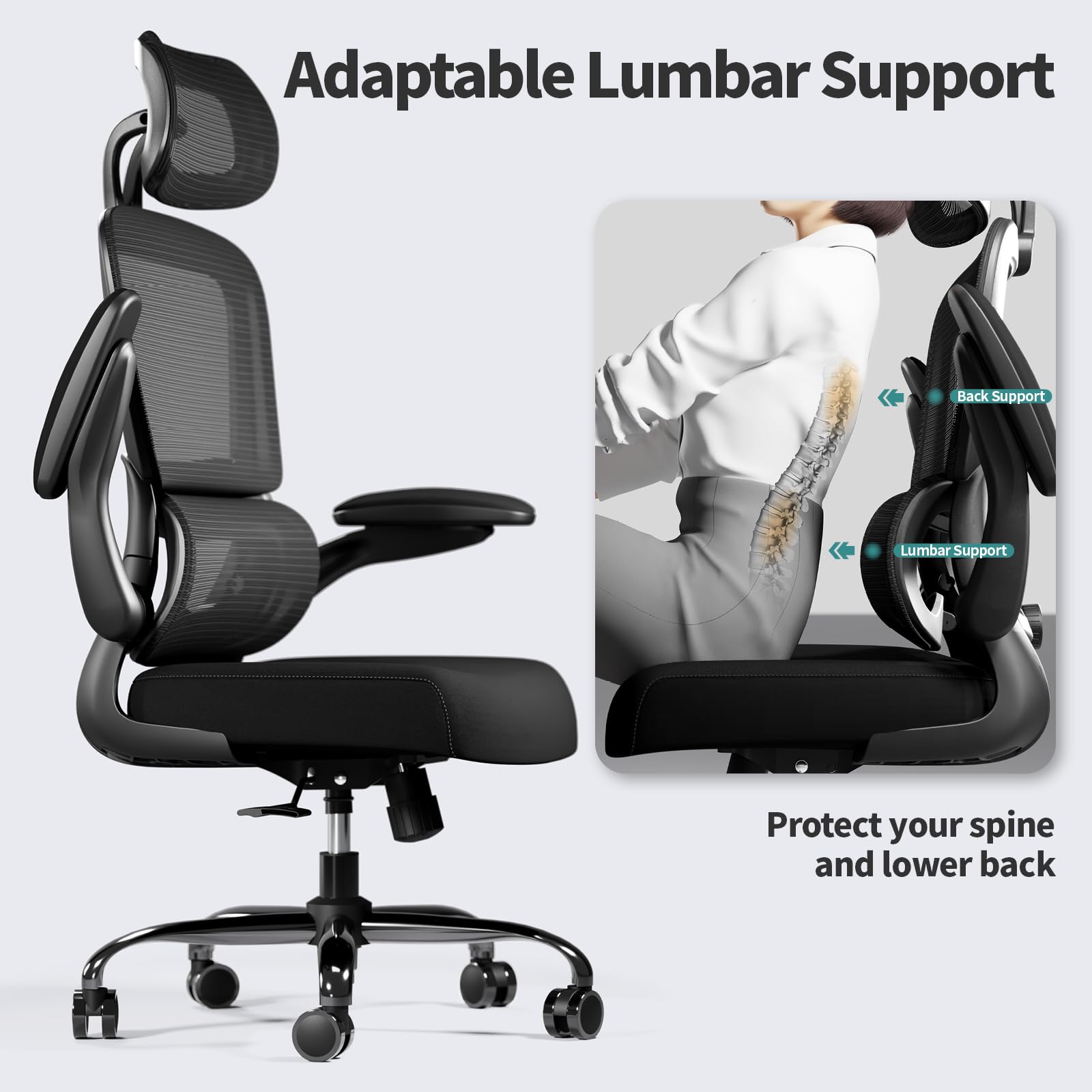 Office Chair Ergonomic Desk Chair, 330 LBS Home Mesh Office Desk Chairs with Wheels, Comfortable Gaming Chairs (Black)