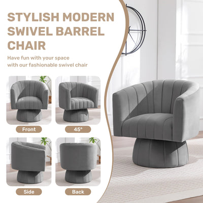 Swivel Accent Barrel Chair, Cute Comfy Small Round 360° Arm Chair. Velvet Sofa Club Reading Chair for Living Room Bedroom Office Grey
