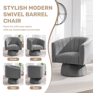 Swivel Accent Barrel Chair Set of 2, Cute Comfy Small Round 360° Arm Chair, Velvet Sofa Club Reading Chair for Living Room Bedroom Office Grey