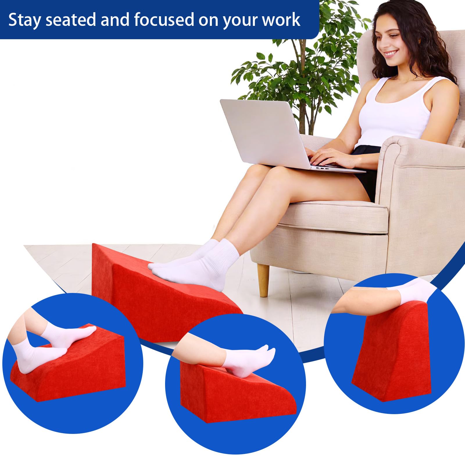 Foot Rest for Under Desk at Work, Ergonomic Under Desk Footrest with Washable Cover for Office, Home & Gaming Leg Elevation Pillow Red