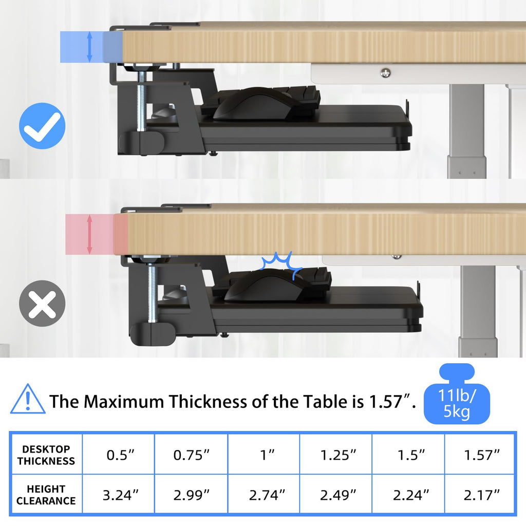 Large Keyboard Tray Under Desk Pull Out with C Clamp Mount, Computer Keyboard & Mouse Tray, 34 (38 Including Clamps) x 11.8 inch Slide-Out Platform Computer Drawer for Typing, Black, DSF1LB
