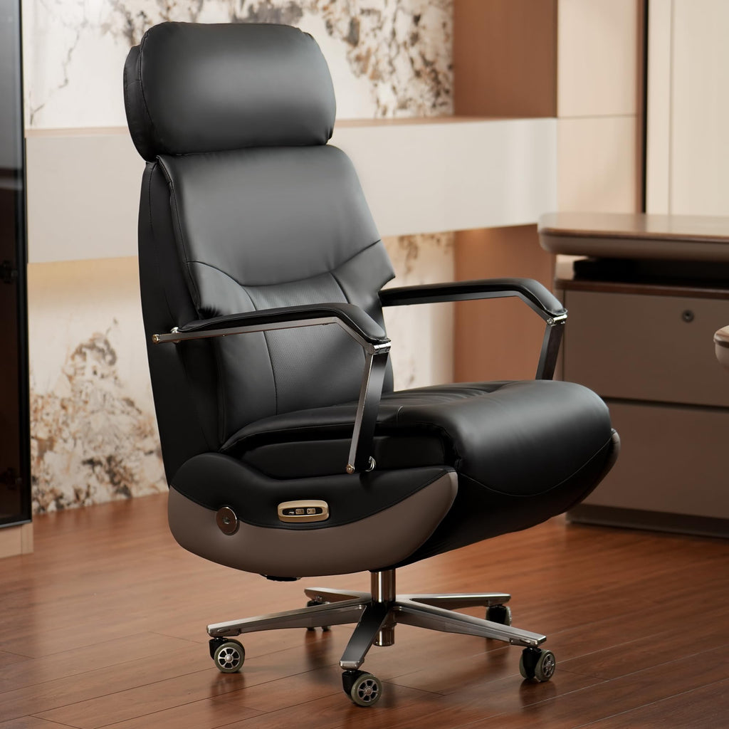 Ergonomic Power Recliner Chair for Long Hours, Leather Electric Luxury Office & Home Desk Chair with Heating and Ventilation,High Back Executive Home Office Desk Chair 400Lbs (Black)