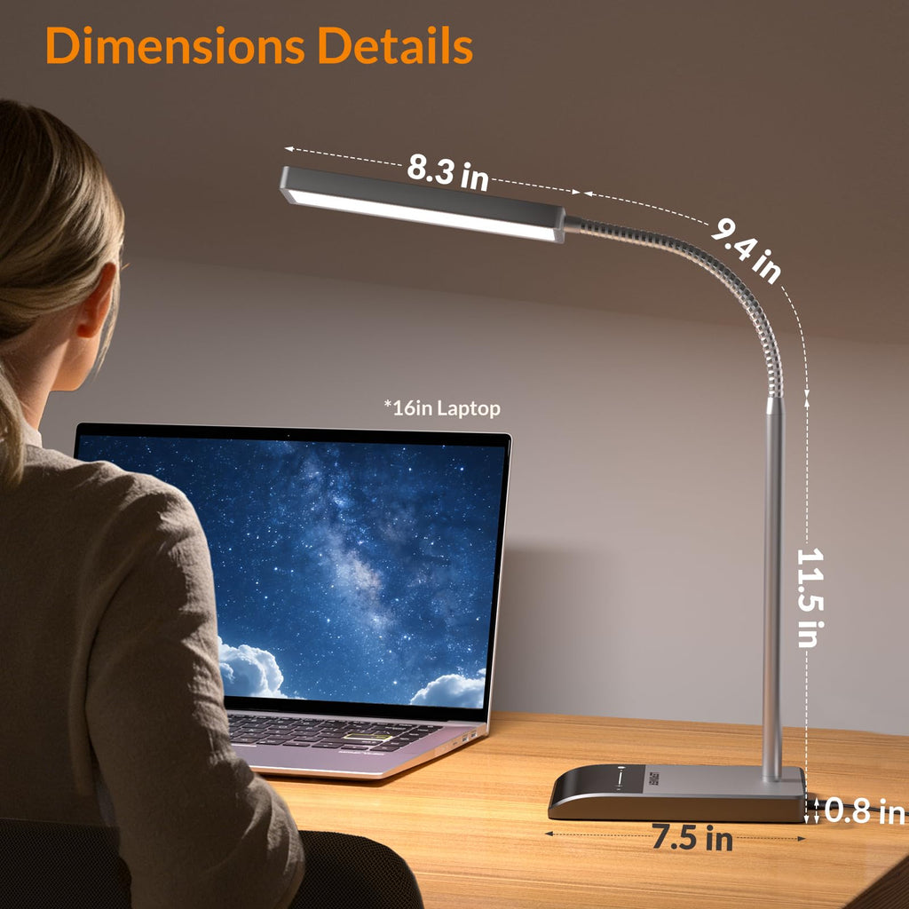 Desk Lamp, 800LM LED for Home Office, 12W Reading for Desk, Eye-Caring Light, Touch Table Gooseneck Lamp, 50 Lighting Modes, Bright for Bedroom, Study (Grey)
