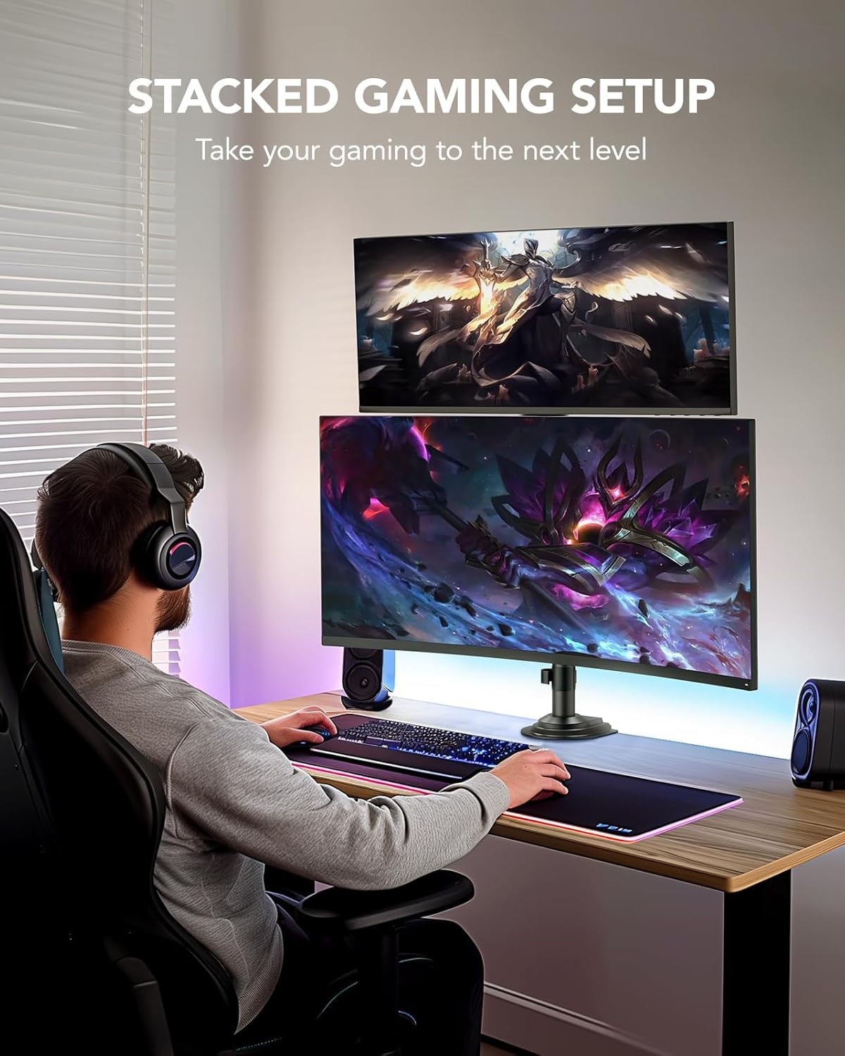 17-32 Inch Dual Monitor Stand, Vertical Dual Monitor Mount, Monitor Stand 2 Monitors, Ergonomic Adjustable Tilt/Swivel/Rotate, Weight Max 19.8 lbs, VESA 75/100mm
