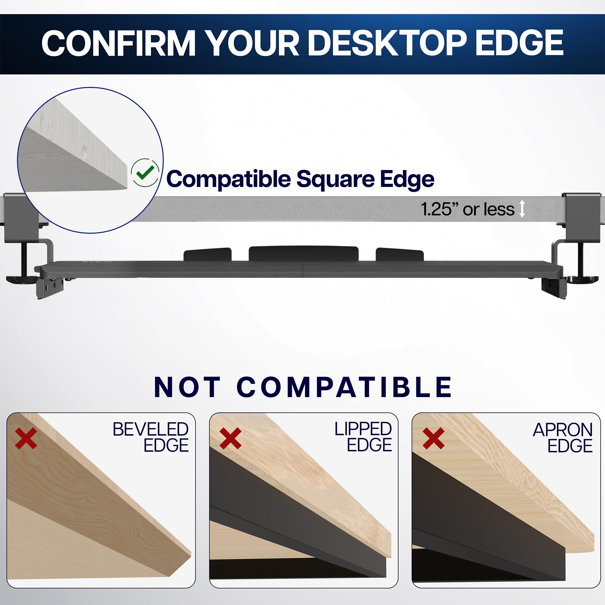 Extra Long Clamp-on Computer Keyboard and Mouse Under Desk Slider Tray, 34 x 11 inch Pull Out Platform Drawer, Black, MOUNT-KB15EB