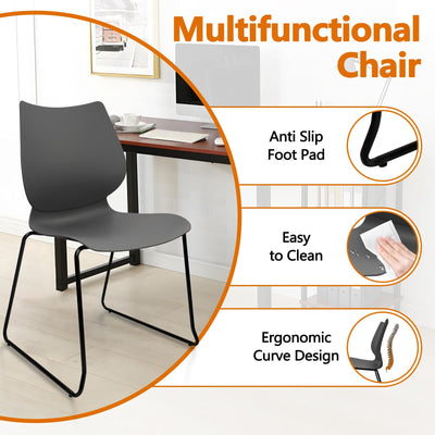 Set of 4, Grey, Stacking Waiting Room Chairs, Stacked Plastic Office Chair with Ergonomic Lumbar Support and Metal Legs for Conference School Church Guest Reception