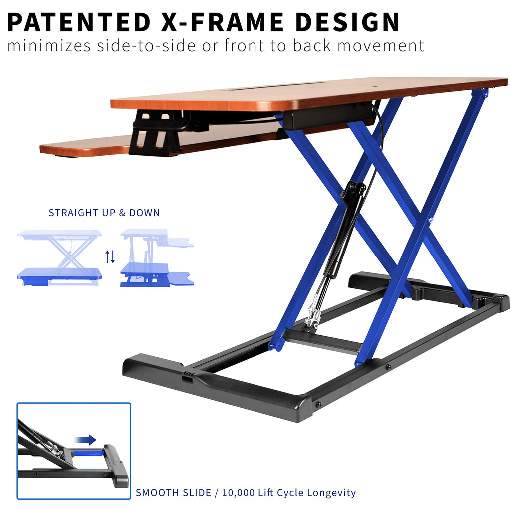 32 inch Desk Converter, K Series, Height Adjustable Sit to Stand Riser, Dual Monitor and Laptop Workstation with Wide Keyboard Tray, Vintage Brown Top, Black Frame, DESK-V000KN
