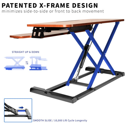 32 inch Desk Converter, K Series, Height Adjustable Sit to Stand Riser, Dual Monitor and Laptop Workstation with Wide Keyboard Tray, Vintage Brown Top, Black Frame, DESK-V000KN