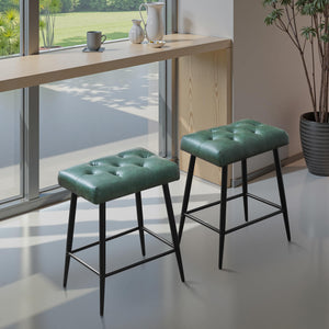 Bar Stools Set of 2, 24 Inch Counter Height Bar Stool for Kitchen Island, Modern Bar Hight Stools with Sturdy Metal Base and Thickened Saddle Cushion, 330Lbs, Green