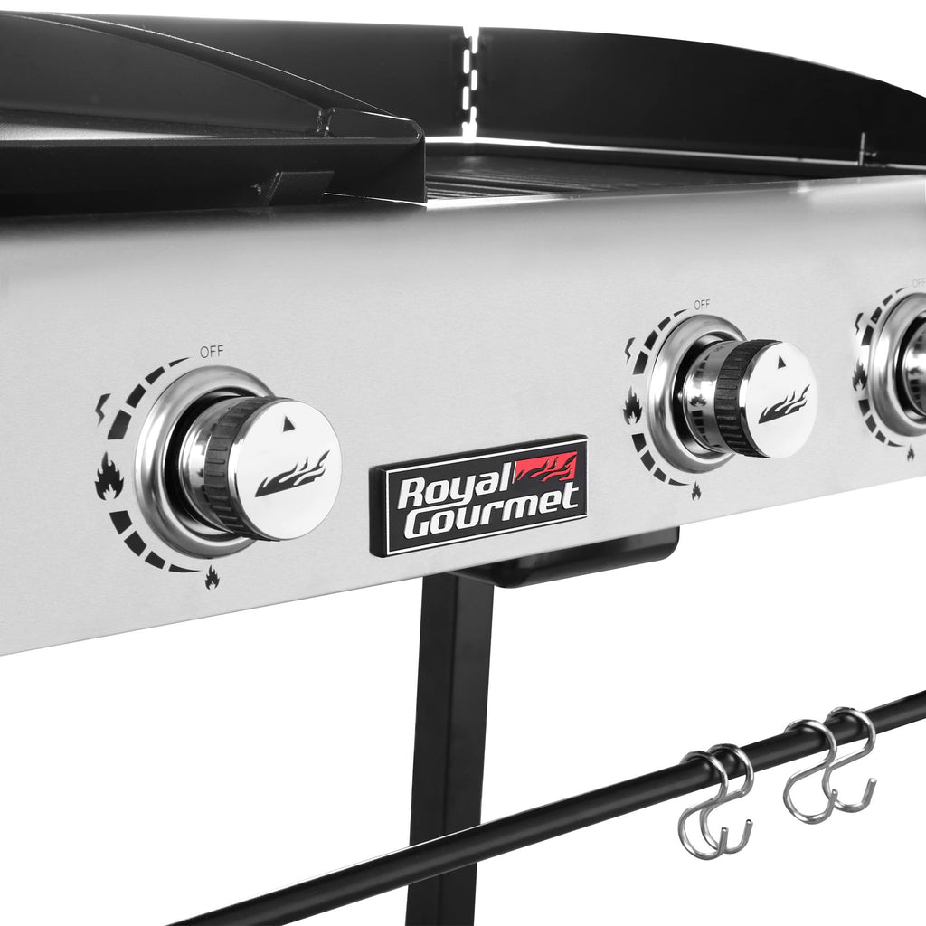 4-Burner Propane Gas Grill and Griddle Combo with Cover, Griddle Grill Combo with 48,000 BTUs Output for Outdoor Cooking While Camping or Tailgating, Black & Silver
