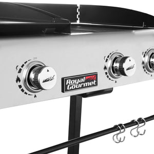 4-Burner Propane Gas Grill and Griddle Combo with Cover, Griddle Grill Combo with 48,000 BTUs Output for Outdoor Cooking While Camping or Tailgating, Black & Silver