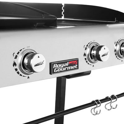 4-Burner Propane Gas Grill and Griddle Combo with Cover, Griddle Grill Combo with 48,000 BTUs Output for Outdoor Cooking While Camping or Tailgating, Black & Silver