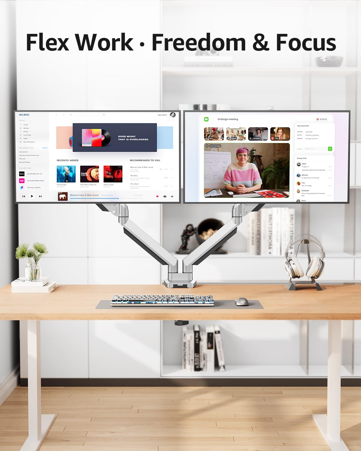 Dual Monitor Desk Mount, Die-Cast Aluminum Fully Adjustable Double Monitor Arm, Computer Monitor Stand Fits 2 Screen 17 to 32 inch - Each Arm Holds 4.4-19.8LBS