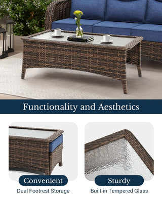 Luxury Patio Furniture Set with 6-inch Thick Cushion, Outdoor Couch and High Back Swivel Rocker Patio Chairs, 7PCS Wicker Conversation Set for Deck Yard and Poolside, Beige (V2)