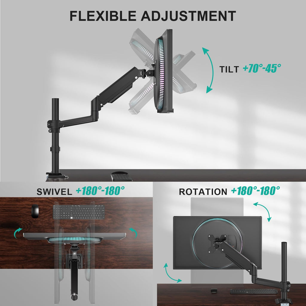 Single Monitor Arm 13-33 Inch, Single Monitor Mount, Vesa Desk Mount up to 19.8lbs Single Monitor Stand with Clamp, VESA 75x75mm or 100x100mm Compatibility(GSDM001), Black