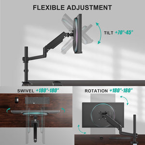 Single Monitor Arm 13-33 Inch, Single Monitor Mount, Vesa Desk Mount up to 19.8lbs Single Monitor Stand with Clamp, VESA 75x75mm or 100x100mm Compatibility(GSDM001), Black