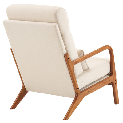 High Back Linen Beige Mid Century Modern Accent Chair, Soild Wood Padding Lounge Armchairs Side Sitting Chairs for Living Room, Bedroom, Guest Room