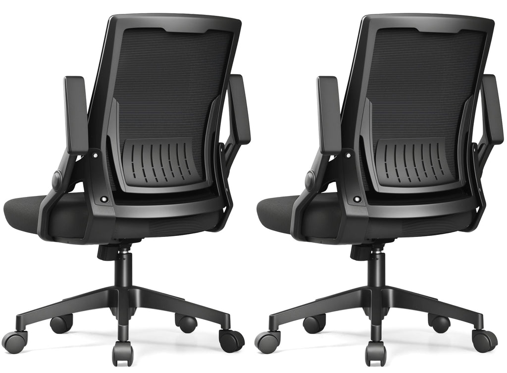 Pack of 2, Black, Ergonomic Office Chair with Flip-up Armrests Executive Computer Chair for Home Office, Breathable Mesh & Comfy Lumbar Support,