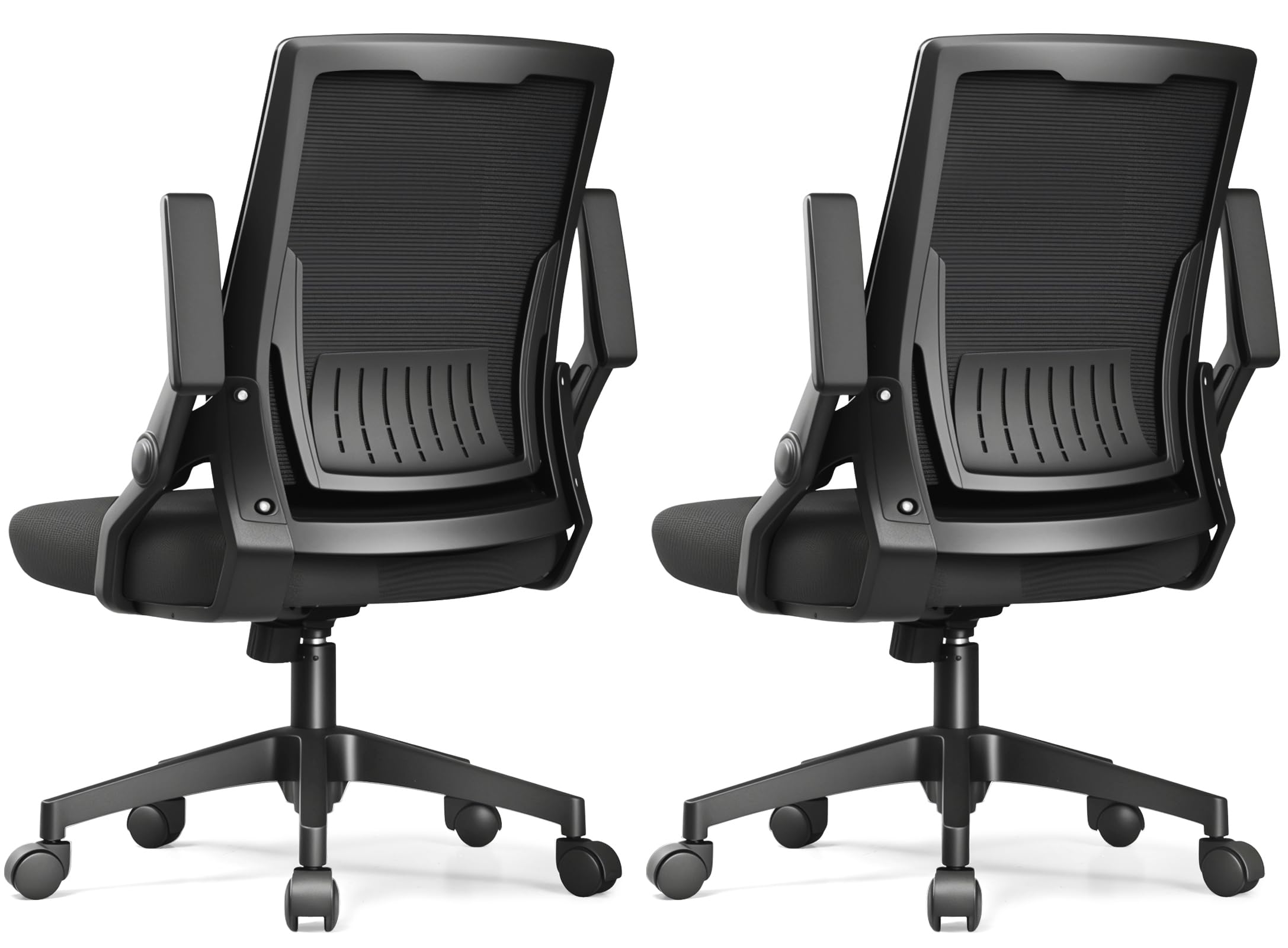 Pack of 2, Black, Ergonomic Office Chair with Flip-up Armrests Executive Computer Chair for Home Office, Breathable Mesh & Comfy Lumbar Support,