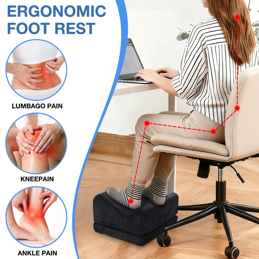 Ergonomic Foot Rest for Under Desk at Work, Multi-Angle Adjustable Height Under Desk Footrest for Office Gaming Chair, High-Density Foam Footstool Leg Elevation Pillow for Back Hip Knee Pain Relief