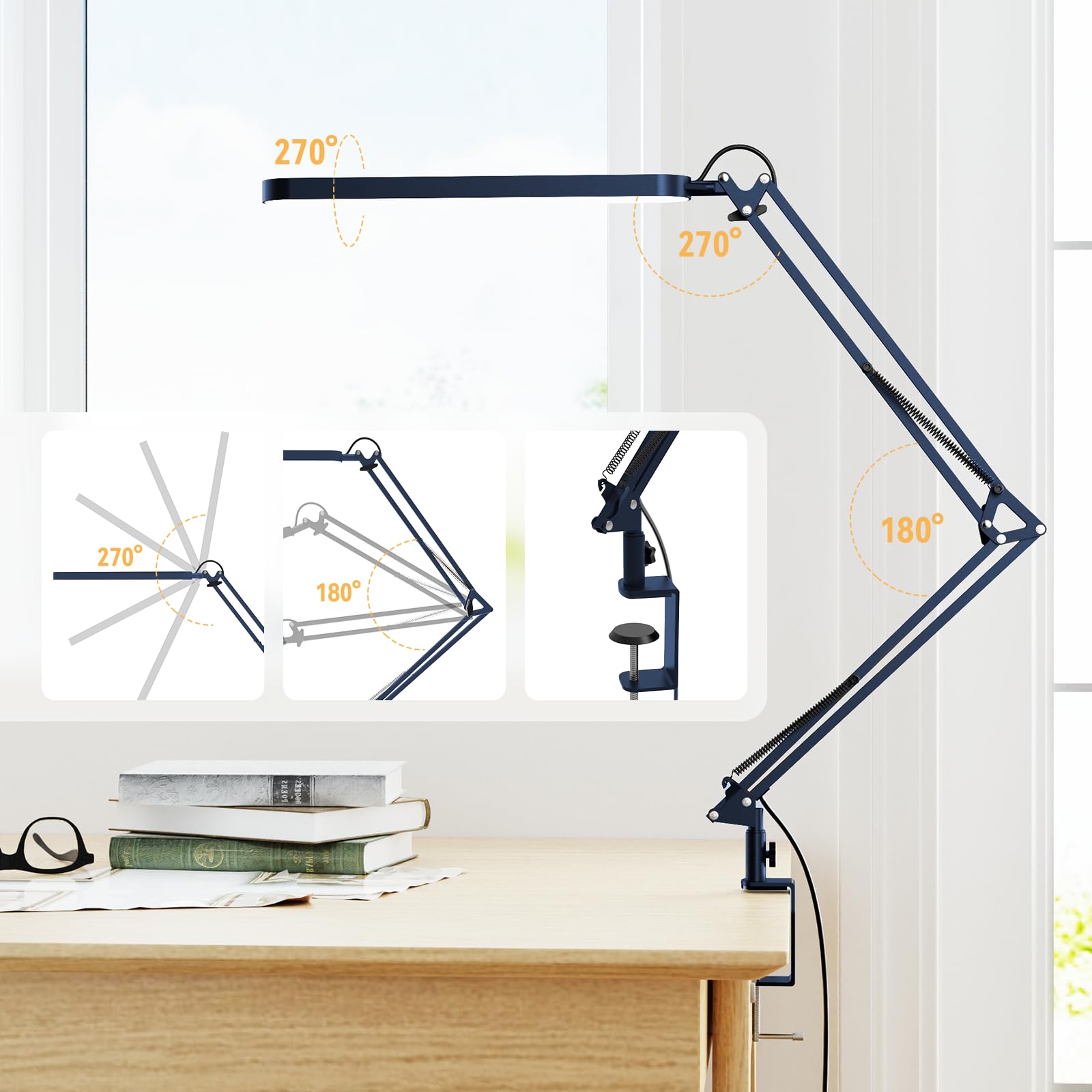 Desk Lamp - LED Desk Light - 5 Color Modes X 11 Brightness Levels - Adjustable Swing Arm - Timmer & Memory Function - 12W Lamp for Desk - Blue