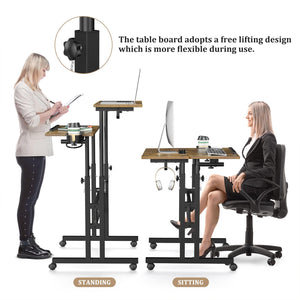 Small Standing Desk with Wheels, Mobile Stand Up Desk, Portable Standing Table on Wheels for Walking Pad, Rolling Computer Desk Adjustable Height, Tall Table
