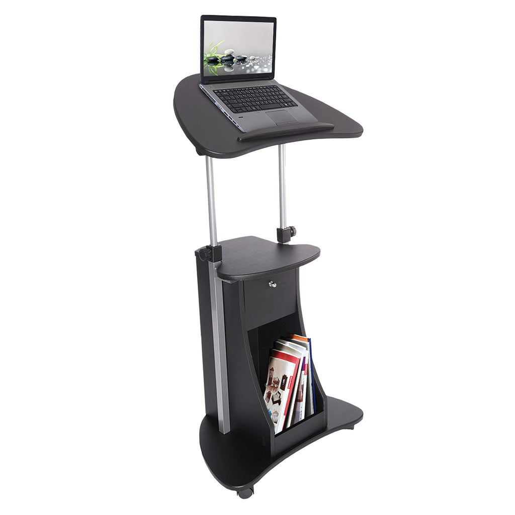 Sit-to-Stand Mobile Medical Laptop Computer Cart, Black, Adjustable Height, B005