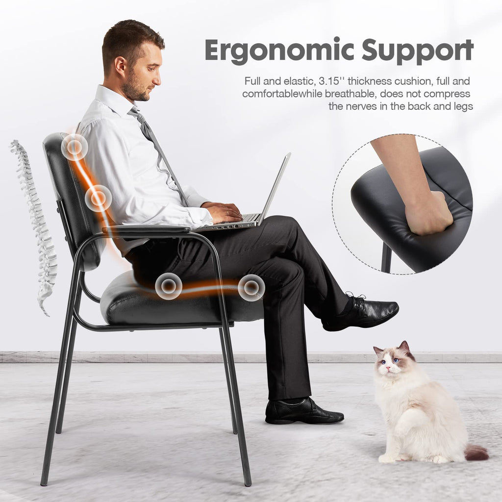 Guest Reception Chair - Waiting Room Chair Set of 2 with Fixed PU Leather Padded Armrest, Clinic Chairs with Lumbar Support, Office Desk Chairs Without Wheels Restaurant, Library, Barber Store