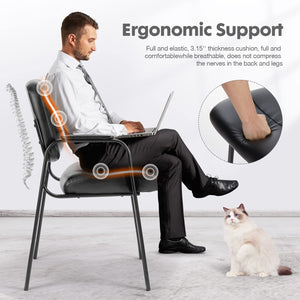 Guest Reception Chair - Waiting Room Chair Set of 2 with Fixed PU Leather Padded Armrest, Clinic Chairs with Lumbar Support, Office Desk Chairs Without Wheels Restaurant, Library, Barber Store