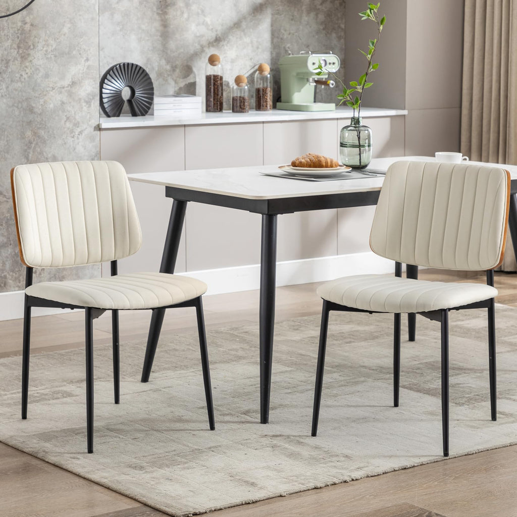 Fabric Dining Chairs Set of 2, Mid Century Modern Dining Chairs with Bentwood Backrest and Upholster Seat,Armless Kitchen Chairs with Metal Legs Adjustable Foot for Dining Room(Grey Bentwood)