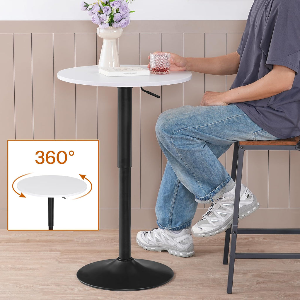 Bar Table, Height-Adjustable Round Pub Table 27-35.4 Inches with Sturdy Base, Modern Style, Easy to Assemble, Suitable for Small Space, White