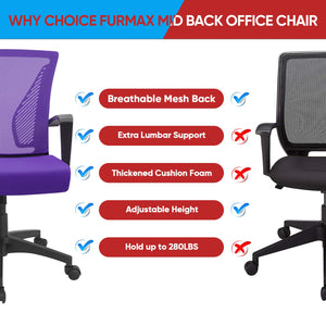 Office Chair Ergonomic Computer Desk Mesh Chair Mid Back Swivel Lumbar Support with Armrest (1, Violet)