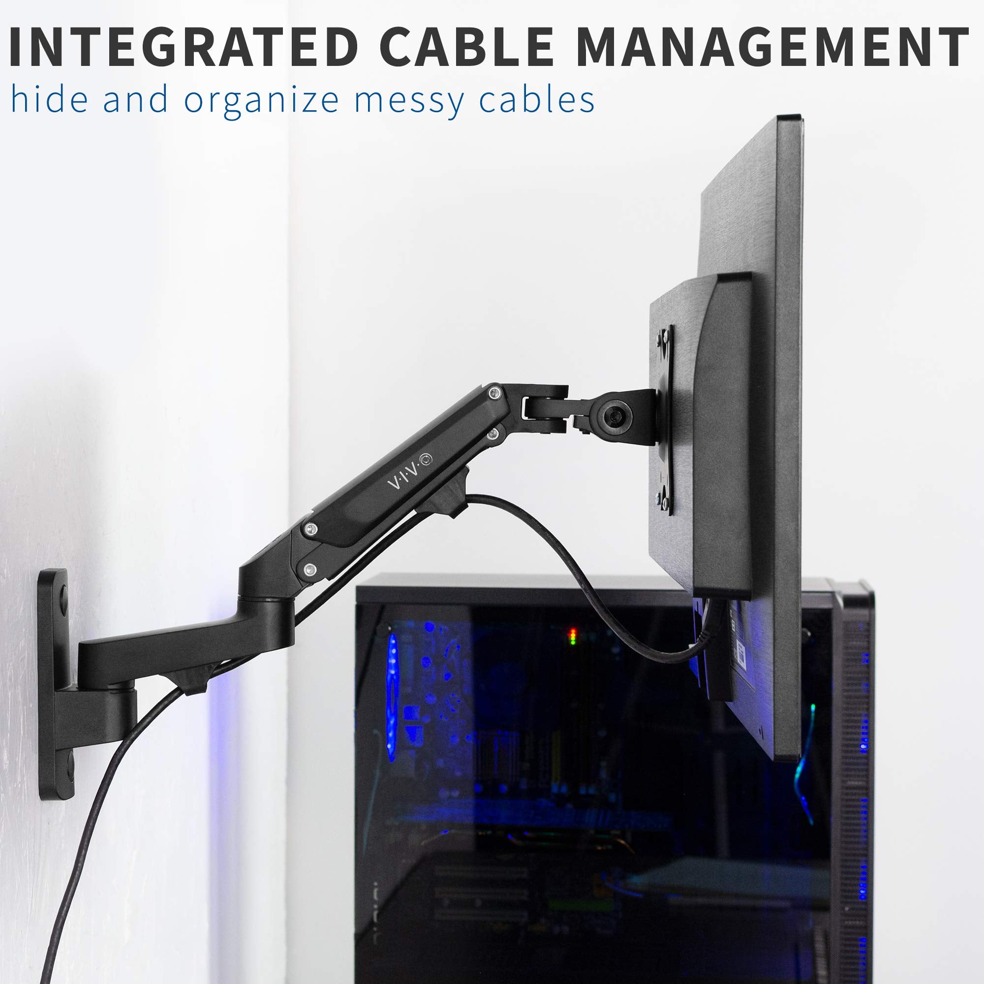 Premium Aluminum Single LCD Monitor Wall Mount for Screens up to 32 inches, Pneumatic Adjustable Arm fits up to VESA 100x100, MOUNT-G100B
