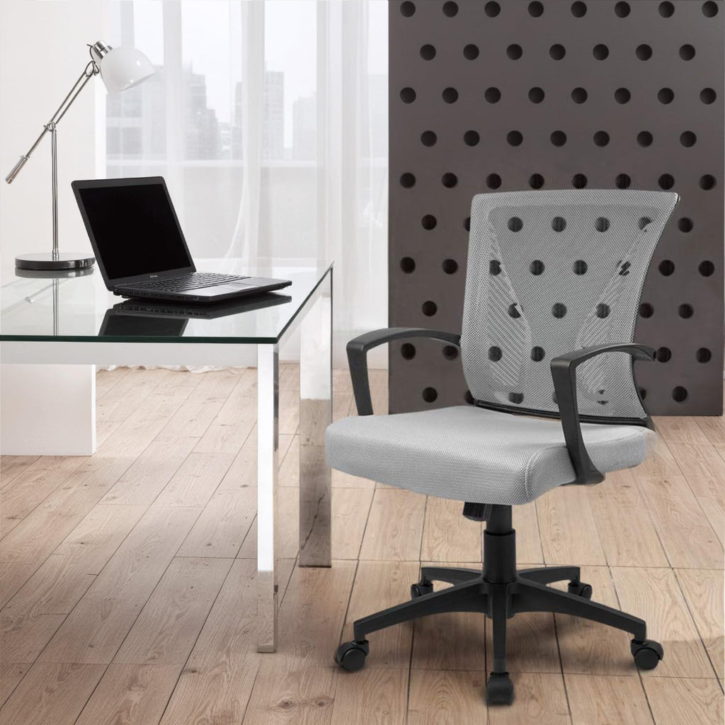 Office Chair Ergonomic Computer Desk Mesh Chair Mid Back Swivel Lumbar Support with Armrest (2, Gray)