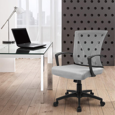Office Chair Ergonomic Computer Desk Mesh Chair Mid Back Swivel Lumbar Support with Armrest (2, Gray)