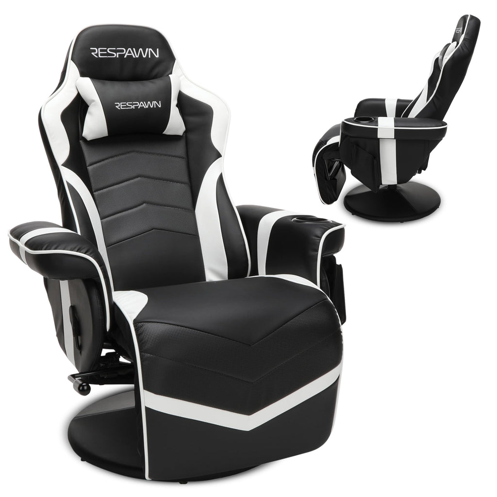 900 Console Gaming Recliner with Footrest and Lumbar Support - Comfortable Ergonomic Gaming Chair with Headrest, No Wheels, Reclining, Heavy Duty, Racing Style Video Game Chairs - White