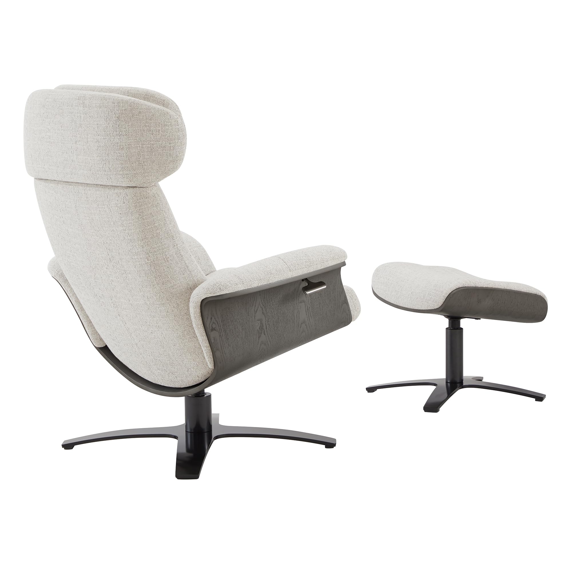 Fabric Reclining Swivel Chair with Adjustable Headrest and Ottoman for Living Room, White (Multi-Colored)