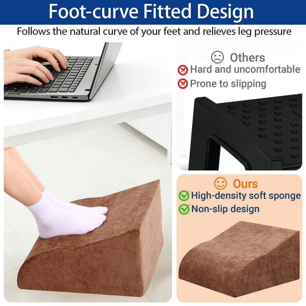 Foot Rest for Under Desk at Work, Ergonomic Under Desk Footrest with Washable Cover for Office, Home & Gaming Leg Elevation Pillow Brown