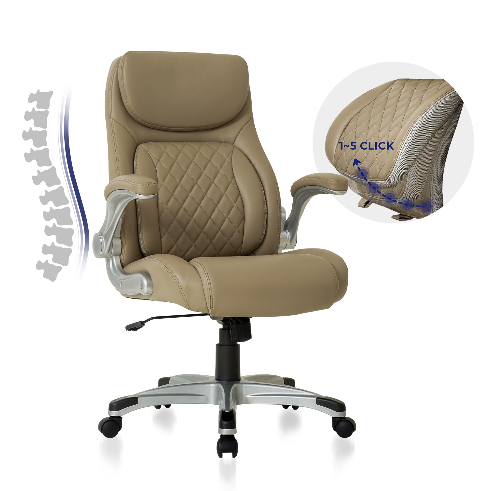 Ergonomic Office Chair Premium Microfiber Leather Adjustable Lumbar Support & Armrests, High Back Comfy Desk Gaming Chairs Executive Computer Swivel Chair Tilt Function(Posture,Taupe)