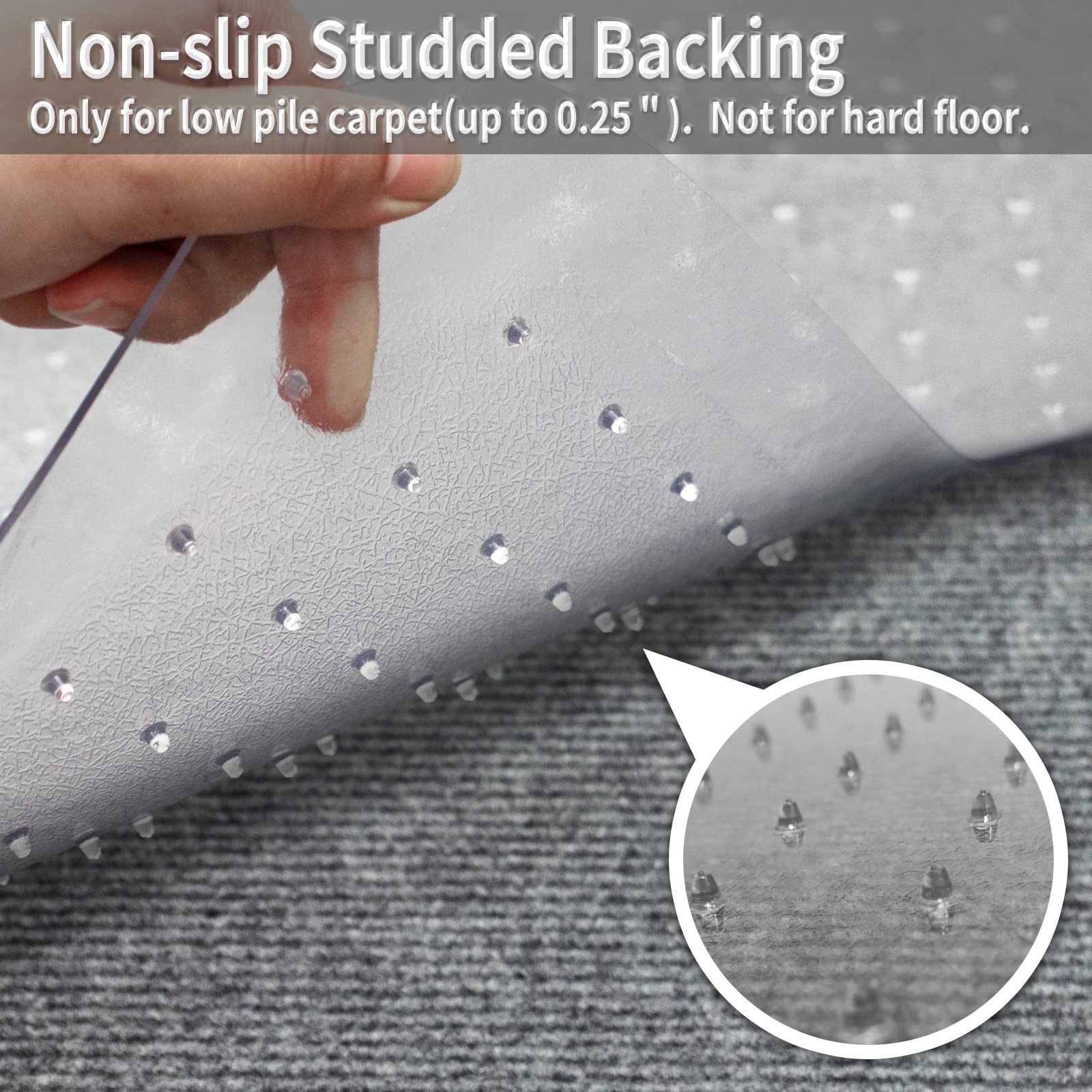 Chair Mat for Carpeted Floor with Lip,47''×36'' PVC Carpet Protector for Low Pile Carpets Heavy Duty Effective Grip Anti-Slip,Won't Crack,Easy to Clean for Office and Home