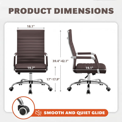 Ergonomic Office Desk Chair, Executive Ribbed Mid-Back PU Leather Conference Room Chair Adjustable Swivel Chair with Arms (1, Brown)