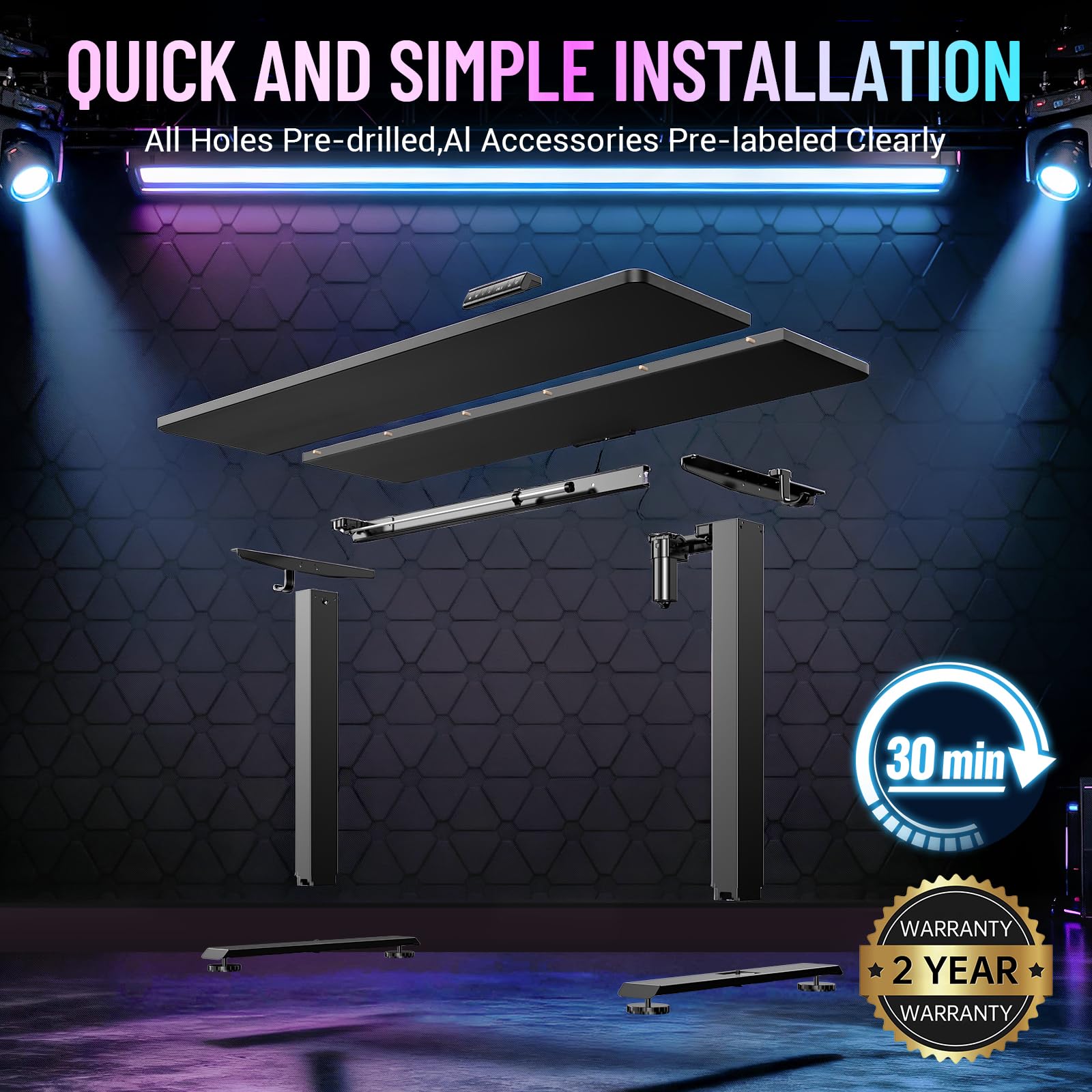 55 Inch Large Electric Standing Gaming Desk, Heights Adjustable,Sit to Stand Up, Work Home Office Computer Table for Study, Walking Pad, Writing, and Games, Wooden Desktop Desks, Black