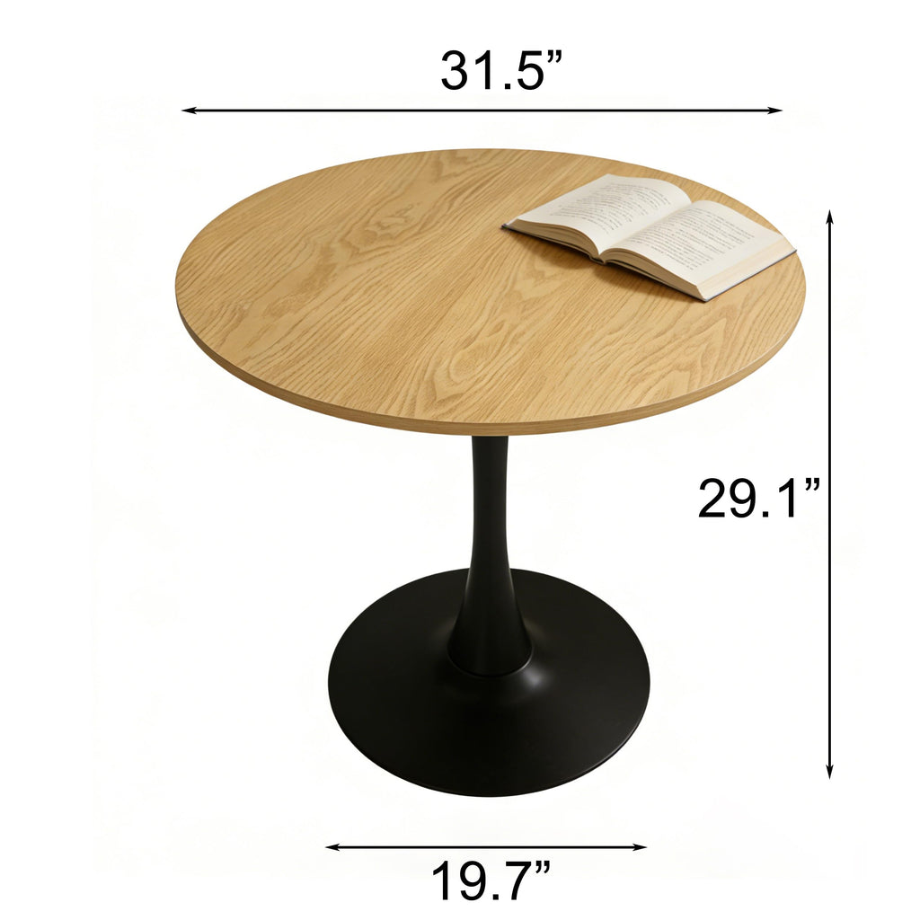 31.5" Tulip Table for 2-4 Persons Modern Round Dining Room Table, Mid-Century Modern Nature Small Kitchen Table with MDF Wooden Top, Leisure Coffee Table for Living Room, Dining Room, Office