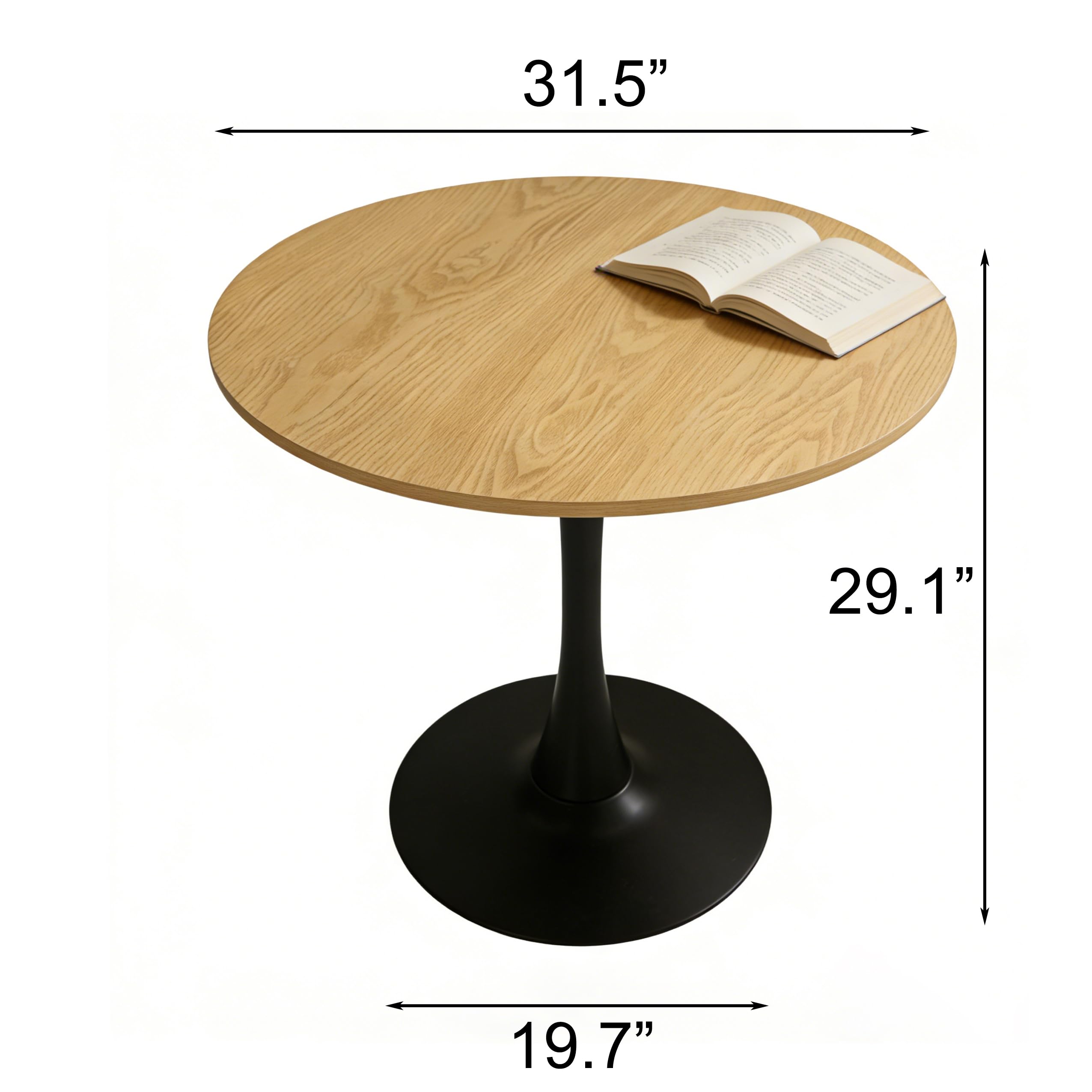 31.5" Tulip Table for 2-4 Persons Modern Round Dining Room Table, Mid-Century Modern Nature Small Kitchen Table with MDF Wooden Top, Leisure Coffee Table for Living Room, Dining Room, Office