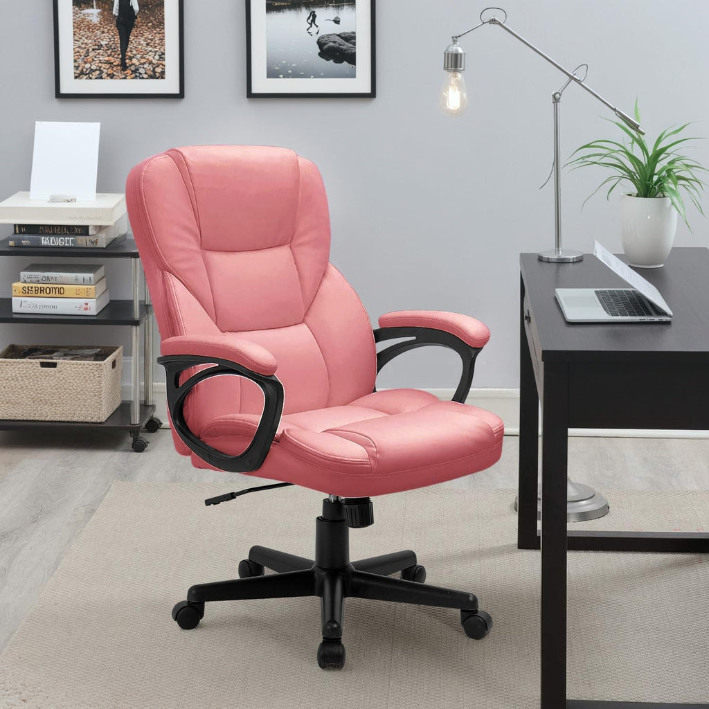 Office Executive Chair High Back Adjustable Managerial Home Desk Chair, Swivel Computer PU Leather Chair with Lumbar Support (2, Pink)