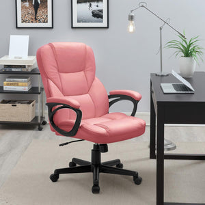 Office Executive Chair High Back Adjustable Managerial Home Desk Chair, Swivel Computer PU Leather Chair with Lumbar Support (2, Pink)