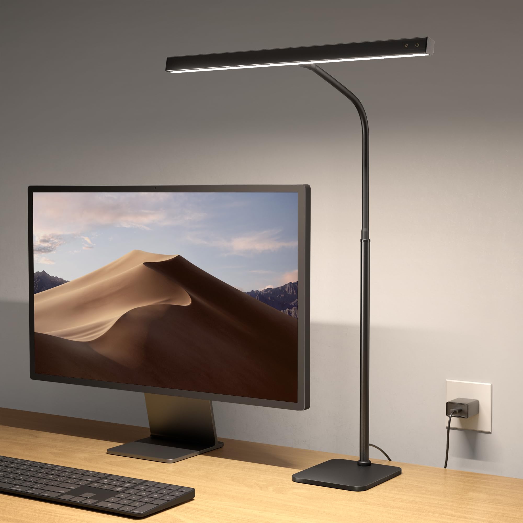 LED Desk Lamp for Home Office, Eye-Caring Desk Light with Base, 12W Touch Control 3 Colors Dimmable Brightness, Gooseneck Architect Lamp for Computer Monitor Reading Workbench, Black