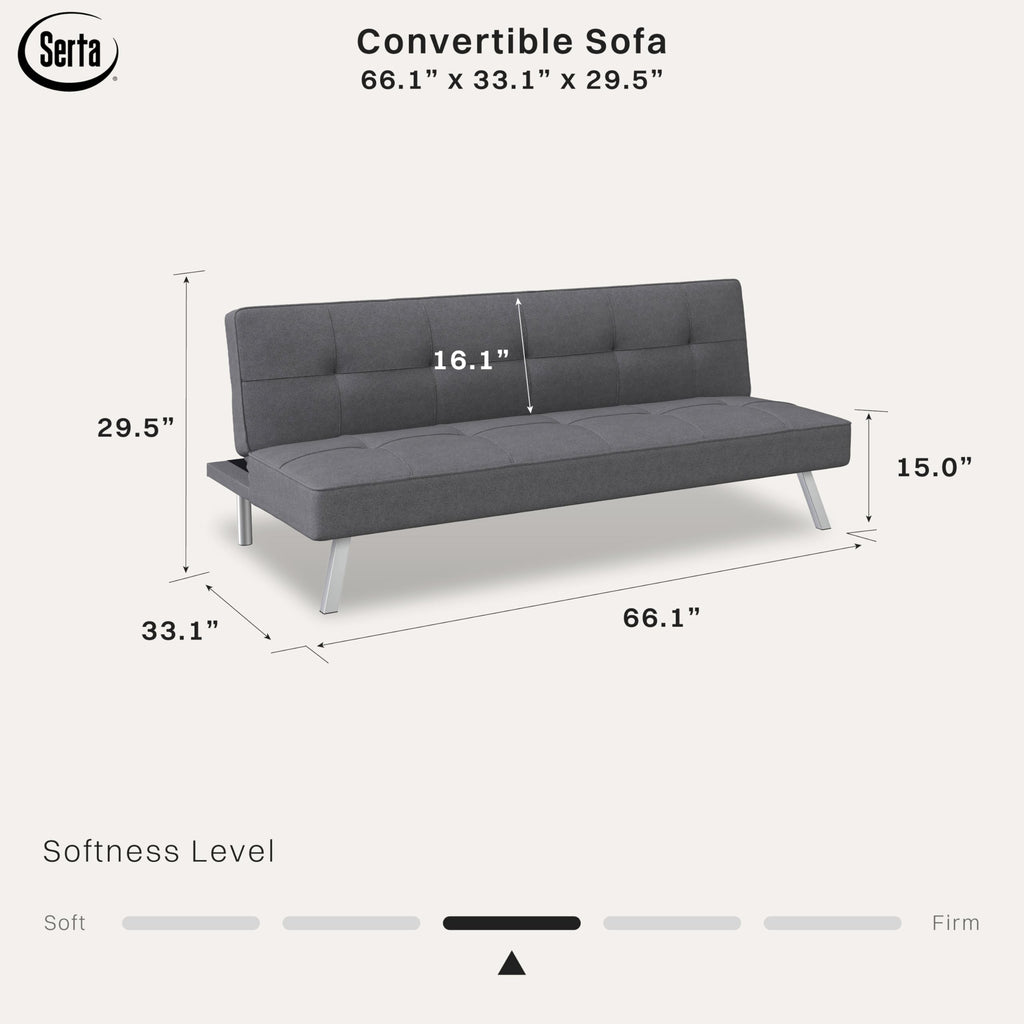 Rane Futon Sofa Bed 66.1", 3-in-1 Convertible Couch Sleeper for Small Spaces, Tufted Back, Twin Size Guest Bed, Chracoal Woven Fabric